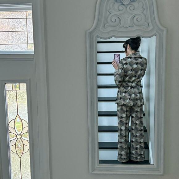 Chocolate Brown Plaid Suit  Vintage 1970s Sz Small - Picture 2 of 8